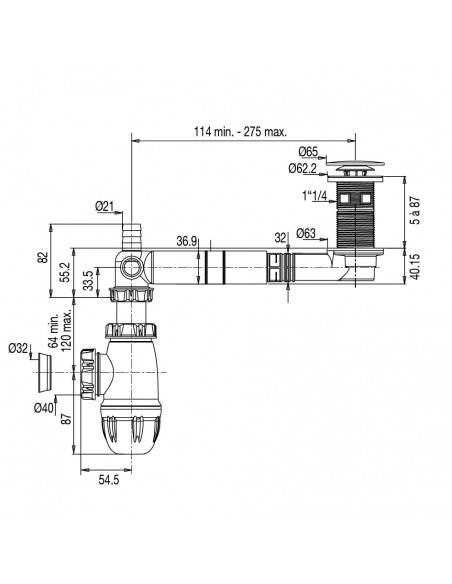 Plan 625000 000 00 Kit complet bonde, tubulure extra plate et siphon sortie diam.32 ou diam.40