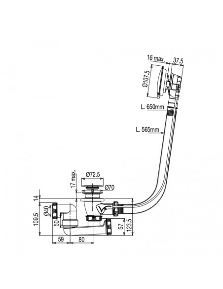 Drawing 583900 036 00 automatic bathtub drain made of recycled plastic