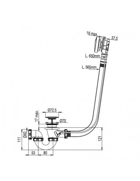 Drawing 581800 036 00 automatic bath tub drain with cable
