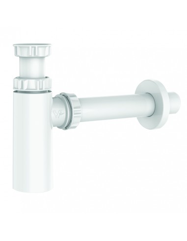 Siphon de lavabo design en plastique recyclé blanc réglable avec une entrée et sortie murale de Diam.32