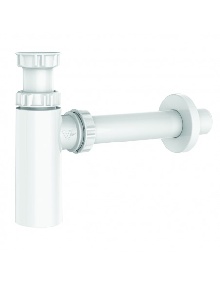Siphon de lavabo design en plastique recyclé blanc réglable avec une entrée et sortie murale de Diam.32