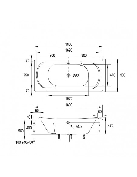 Drawing Revelation bathtub 180 x 90