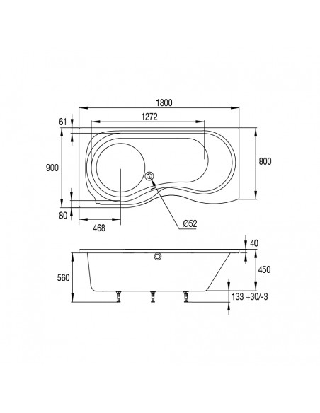 Plan 66006100187 baignoire Onde 180x90 gauche