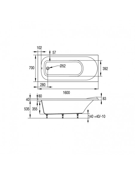 Plan 66090000187 baignoire Allure mini 160x70 cm