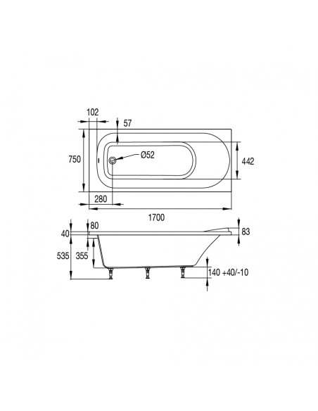 Drawing 66120000187 bathtub Allure maxi 170x75 cm