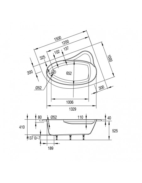 Drawing 67480000187  Archipel 150x100 bathtub