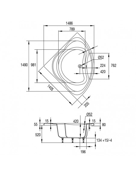 Drawing 67500000187 Diva 140 x140 cm bath tub