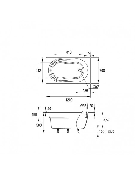 Drawing 67520000187 bathtub Nomade 120x70 cm