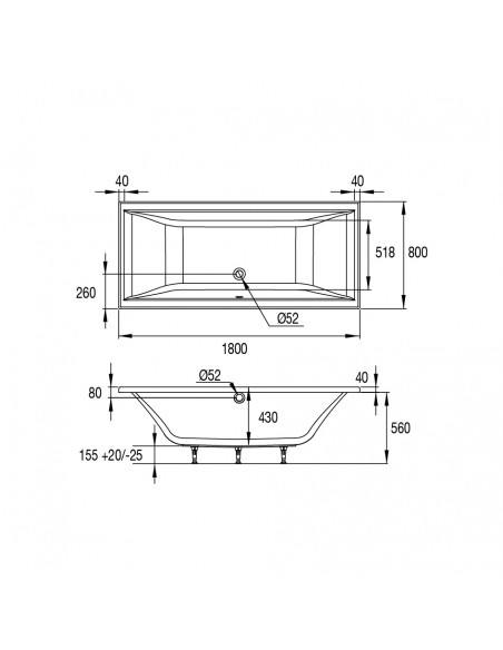 plan 67650000187 baignoire kyo duo 180x80 cm