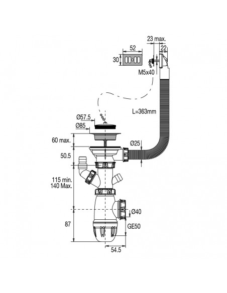 Plan 753500 000 00 kit complet pour évier 1 cuve avec trop plein incorporé