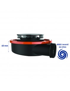 Extra-flat shower waste made of recycled plastic, height 60 m, high flow rate 44l/mn for xxl shower trays