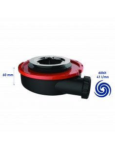 Extra flat shower waste made of recycled plastic, without cover, high flow rate 41 l/mn