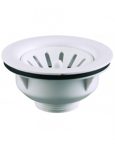 Bonde d'évier en plastique de Diam 90 mm avec cuvette D 114mm et un panier blanc de D 76 mm