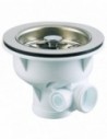 Bonde en plastique pour évier de Diam.90 mm avec panier en inox et cuvette de Diam 113 mm