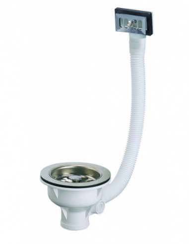 Bonde d'évier avec trop plein inox de Diam 90 mm avec cuvette et panier en inox 