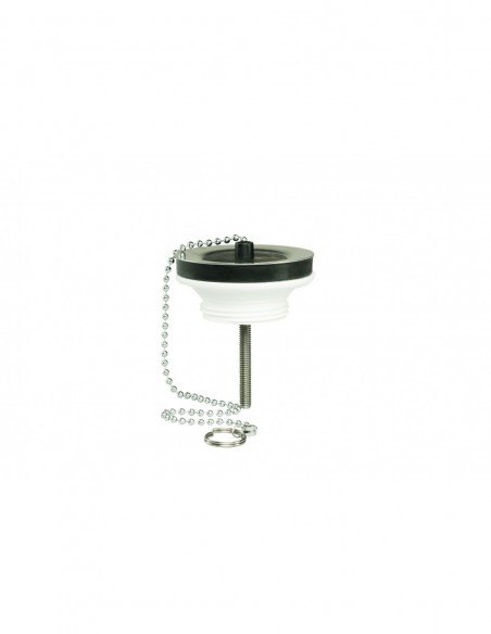 Basin waste with plug 38 mm dia. and chain tightening 5/50 mm, black plug with stainless steel cover