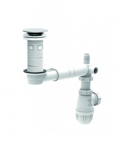 Kit  complet avec bonde universelle en plastique chromé avec tubulure extra-plate et siphon bi-matière