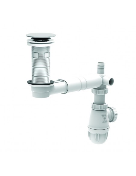 Kit  complet avec bonde universelle en plastique chromé avec tubulure extra-plate et siphon bi-matière