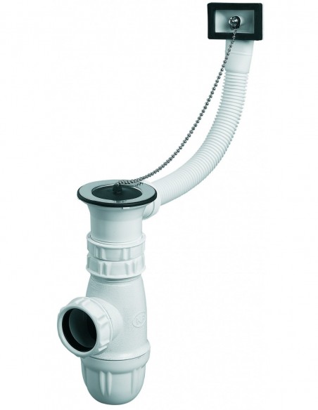 Vidage d'évier réglable plastique pour siphon de marque NF avec cuve D50mm et bouchon-chaînette