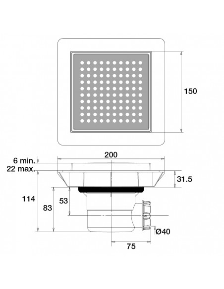 Drawing 460810 Quadratto shower gully for walk-in shower