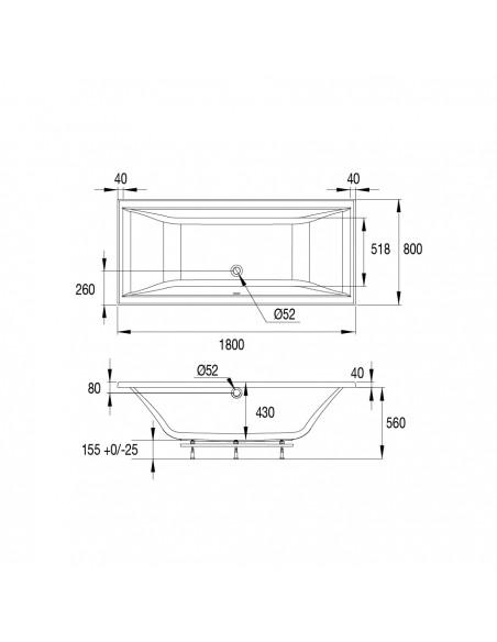 Technical drawing for  67651500187 Kyo Valentin bathtub with whirlpool system