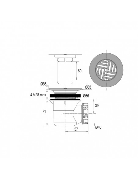 Drawing 575200 shower waste for tray D. 60 mm