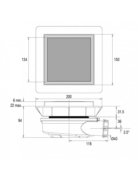 Plan 460767 bonde de sol Flush 44 à carreler en plastique recyclé