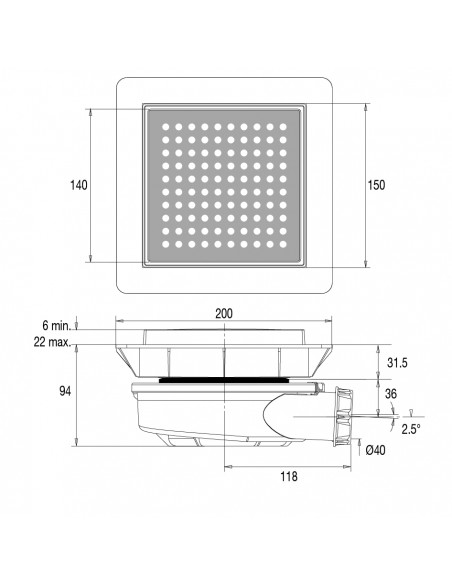 Drawing 460867 Flush 44 shower gully made of recycled plastic