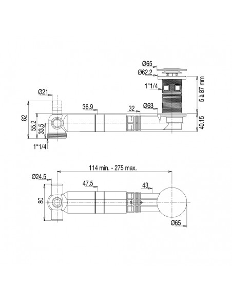 Plan 609300 047 00 Kit bonde de lavabo TBXP extra-plat universel