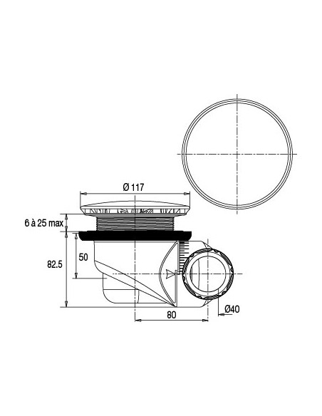 Plan 57780000000 bonde douche diam.90 en plastique recyclé orientable  marque nf fit express cleany quick