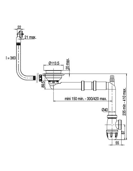 Drawing 396500 000 00 complete set Elipso for 1 bowl kitchen sink with D. 90 mm