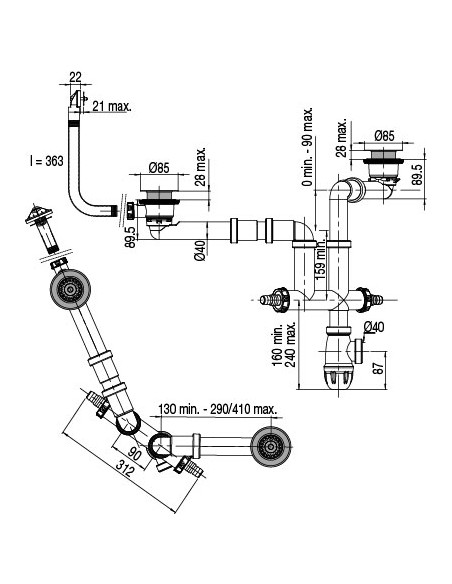 Drawing 784200 000 00 complete Elipso kit for 2-bowl sink D. 60 mm