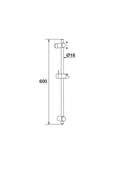 Plan coté barre de douche inox diam. 18 x 600 mm