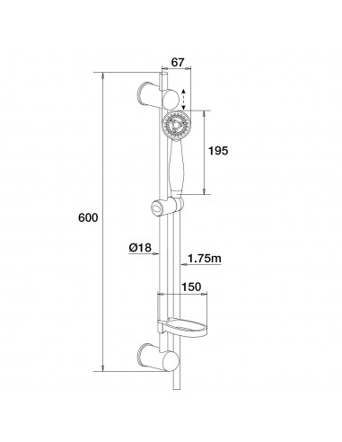 Technical drawing shower set Mutine, 2 sprays