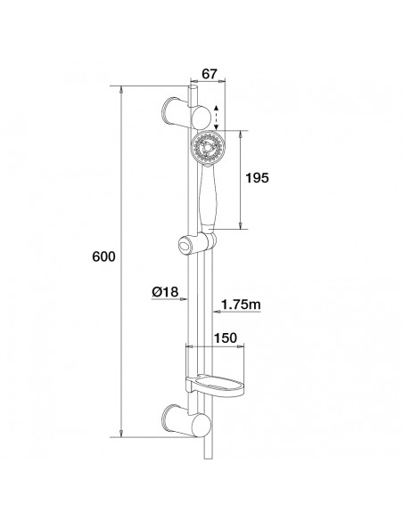Technical drawing shower set Mutine, 2 sprays
