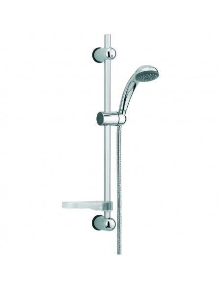 Ensemble de douche Cobra composé d'une douchette 1 jet, d'une barre en inox avec pied réglable et porte-savon