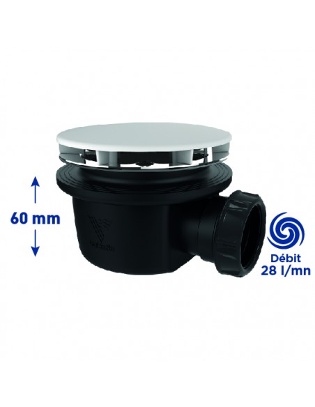 Bonde extra-plate Minime en plastique recyclé capot ABS blanc mat, hauteur 60 mm écrou inclus