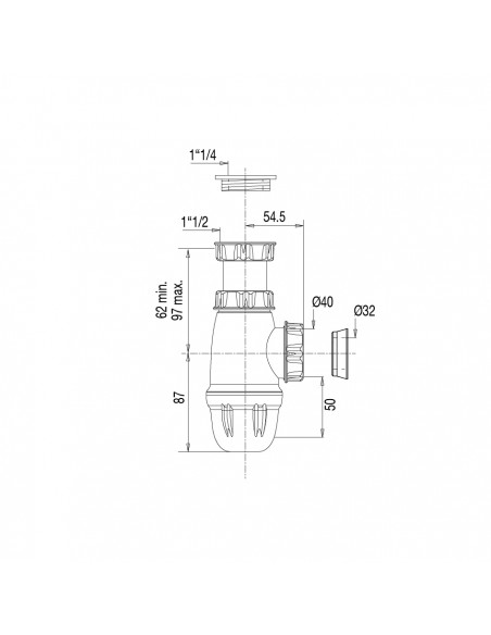 Drawing 750800 001 00 trap for washbasin or sink, inlet 1 "1/2 or 1" 1/4
