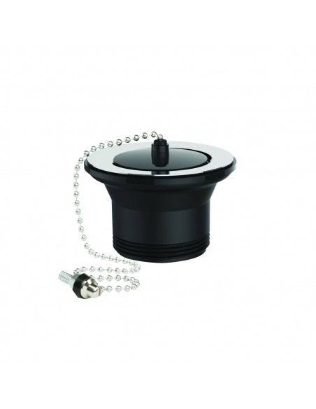 Bonde d'évier en polypropylène recyclé D. 50 mm avec bouchon noir et cuvette