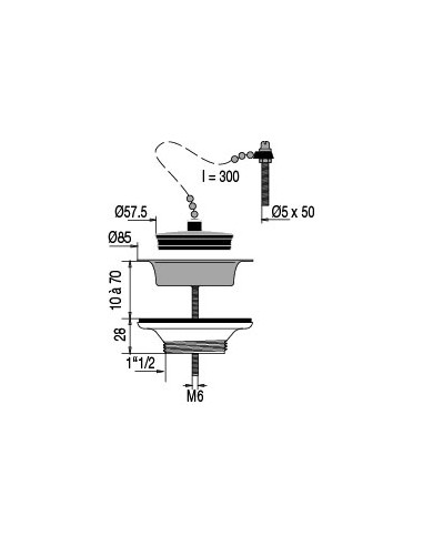 Plan 701100 000 00 bonde à bouchon-chaînette pour évier D.60 mm