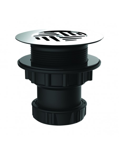Bonde de receveur de douche percé en diam. 60 mm, en polypropylène recyclé, avec grille et sortie verticale