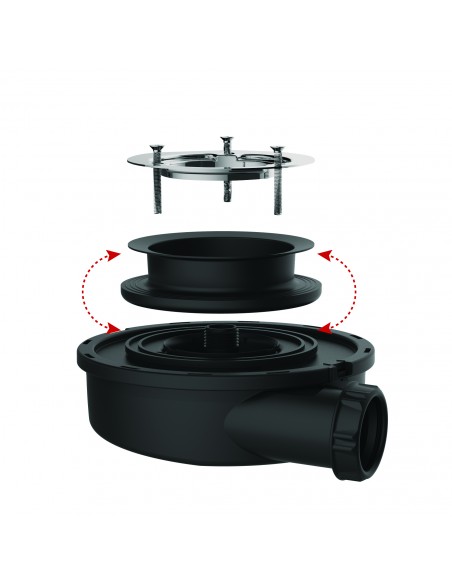 Double Autofix seal fits the shower tray hole, facilitates installation and guarantees watertightness, en plastique recyclé