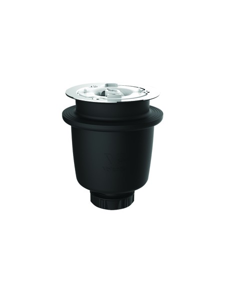 Platine de serrage inox avec 3 vis cruciformes, corps de bonde composé à 70% de plastique recyclé