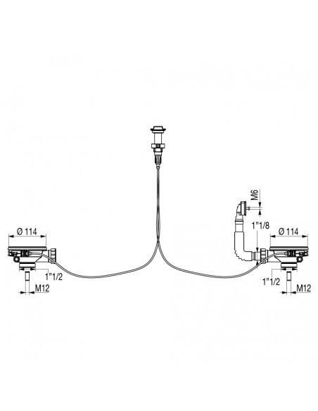 Technical drawing wastes for 2 bowls diam kitchen sink, automatic cable control ref. 439000 000 00