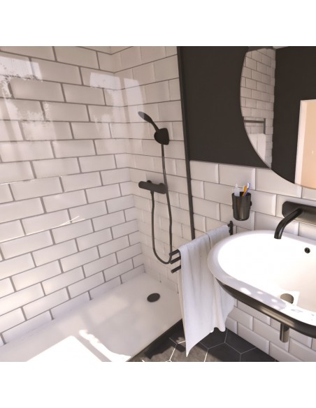 Smart, bonde de douche hauteur 48 mm en plastique recyclé, ultra-plate, capot noir mat