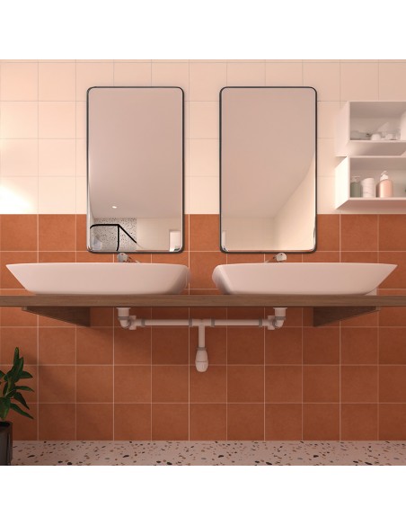 Space saving pipe for 2 bowls bathroom washbasins. PMR friendly.