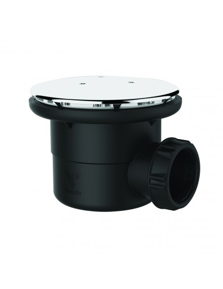 Bonde de douche de Diam 90 mm en plastique recyclé avec capot en métal et sortie horizontale