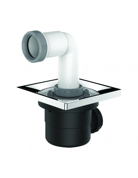 Evolutive floor gully for bathtub, anticipates installation of walk-in shower, horizontal outlet D. 40 mm, bulk 105 mm.